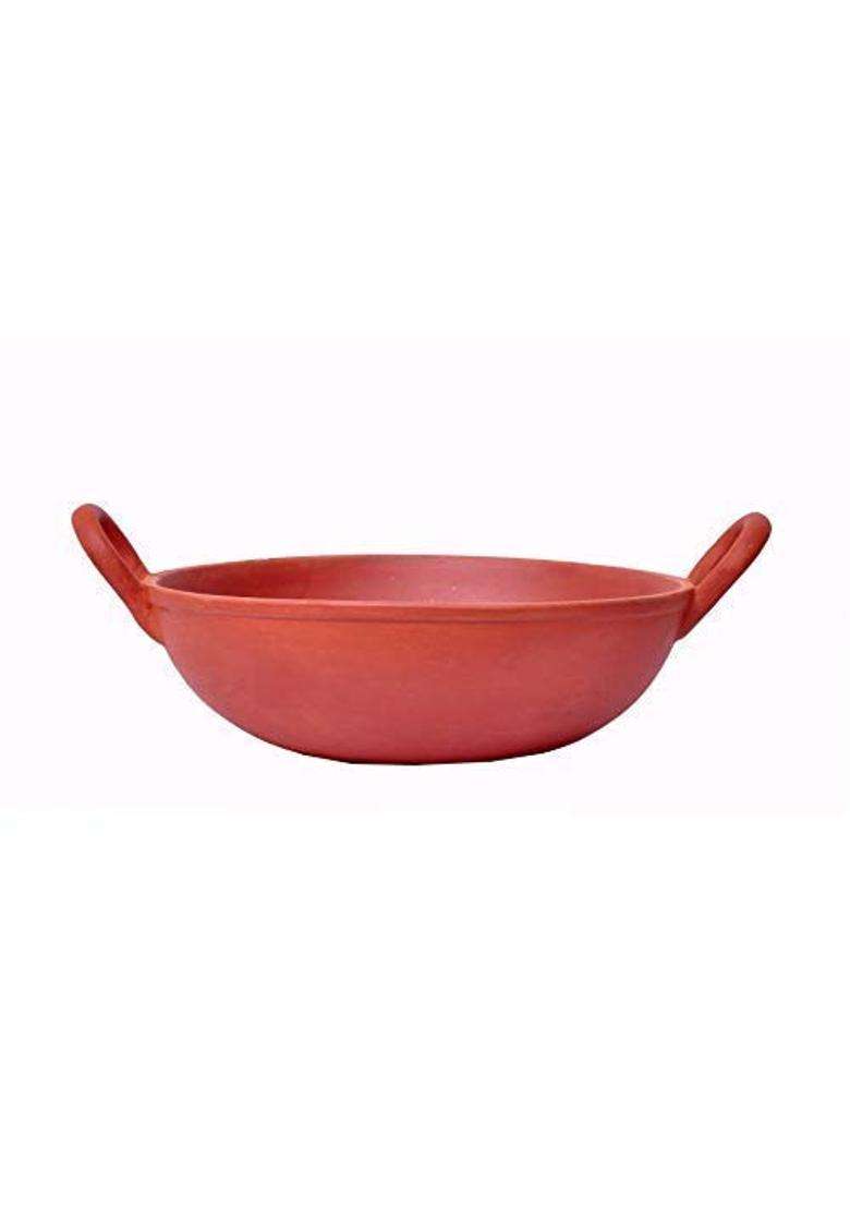 PALVIT CLAY ART GALLERY Terracotta Clay Earthen Kadhai Wok for Curry Dal Frying Vegetables | 2 L | 2.1 Qt - Indya