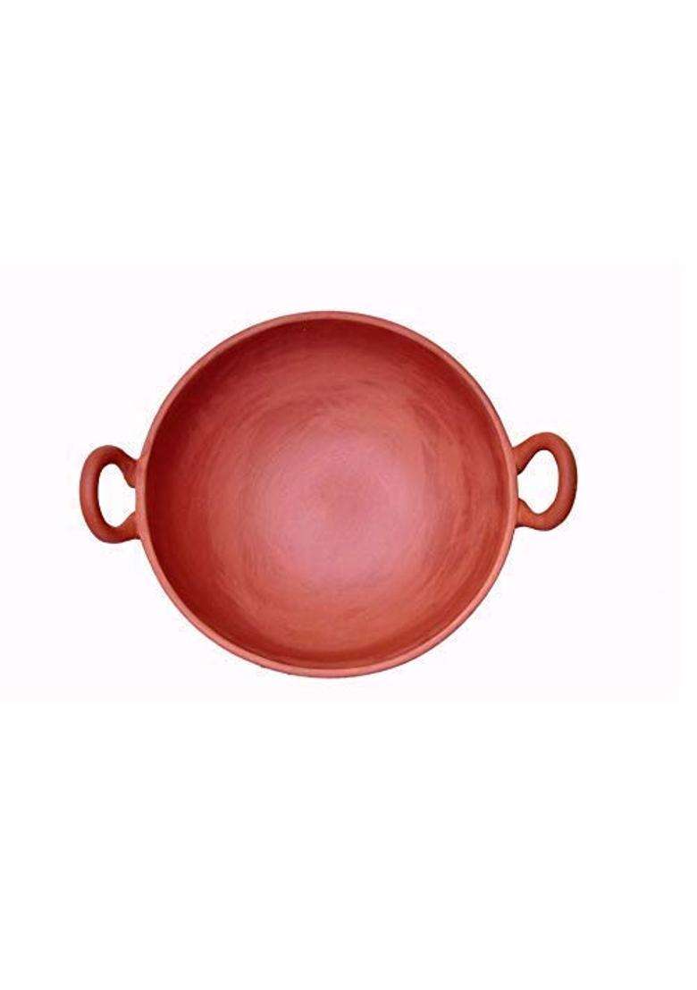 PALVIT CLAY ART GALLERY Terracotta Clay Earthen Kadhai Wok for Curry Dal Frying Vegetables | 2 L | 2.1 Qt - Indya