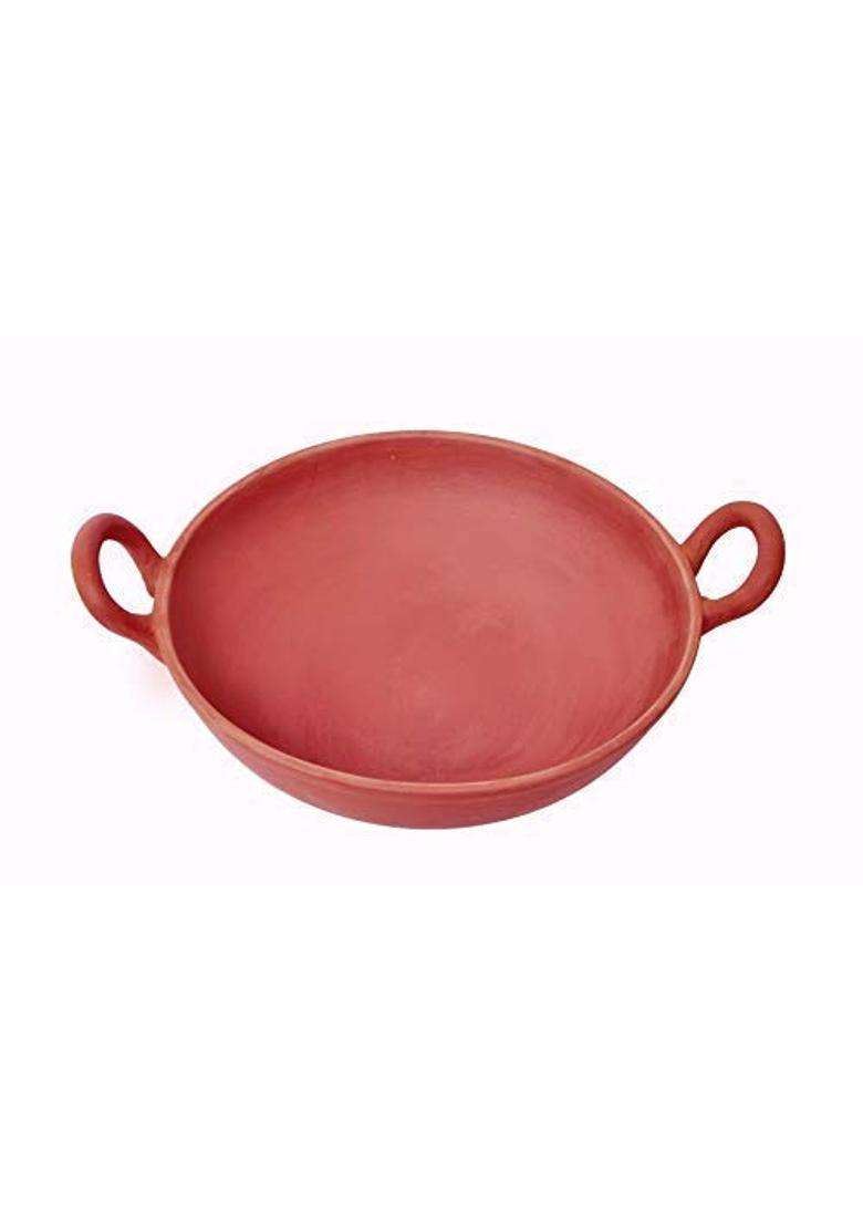PALVIT CLAY ART GALLERY Terracotta Clay Earthen Kadhai Wok for Curry Dal Frying Vegetables | 2 L | 2.1 Qt - Indya
