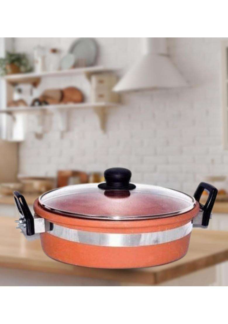 Terra Charms Clay KadhaiPremium Clay Kadhai Wok Handcrafted for Even Heat Distribution | 2 L | 2.1 Qt | With Lid - Indya