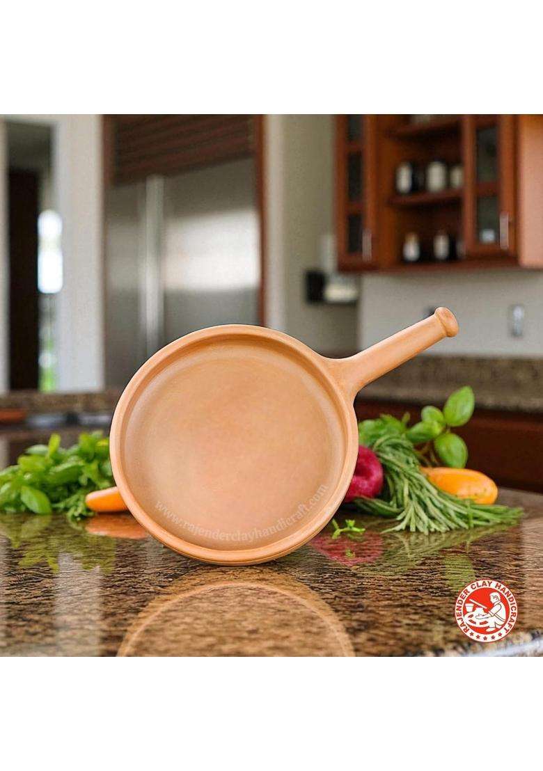 RAJENDER CLAY HANDICRAFT Eco-Friendly Mitti Fry Pan | 9 Inch | Handcrafted | Unglazed - Indya