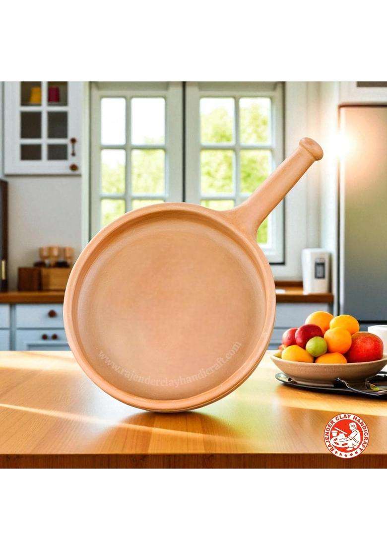 RAJENDER CLAY HANDICRAFT Eco-Friendly Mitti Fry Pan | 9 Inch | Handcrafted | Unglazed - Indya