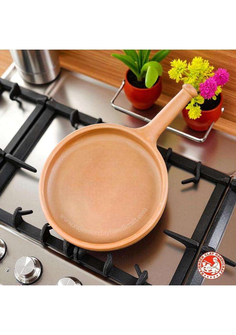 RAJENDER CLAY HANDICRAFT Eco-Friendly Mitti Fry Pan | 9 Inch | Handcrafted | Unglazed - Indya