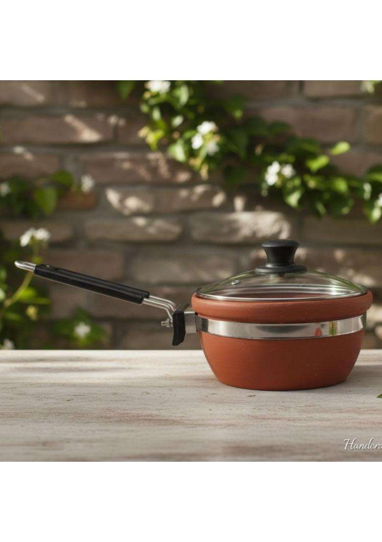 Terra Charms Fry Pan with Glass Lid | 1.5 L | 1.6 Qt | Handcrafted - Indya