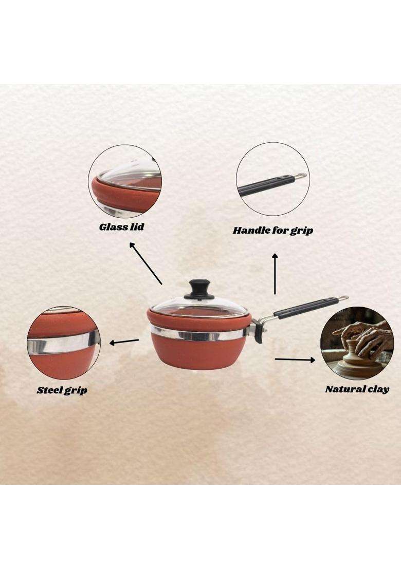 Terra Charms Fry Pan with Glass Lid | 1.5 L | 1.6 Qt | Handcrafted - Indya