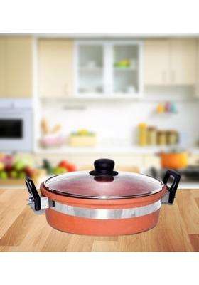 Terra Charms Clay KadhaiStylish Design Terracotta Clay Kadhai Wok | 2 L | 2.1 Qt | With Lid