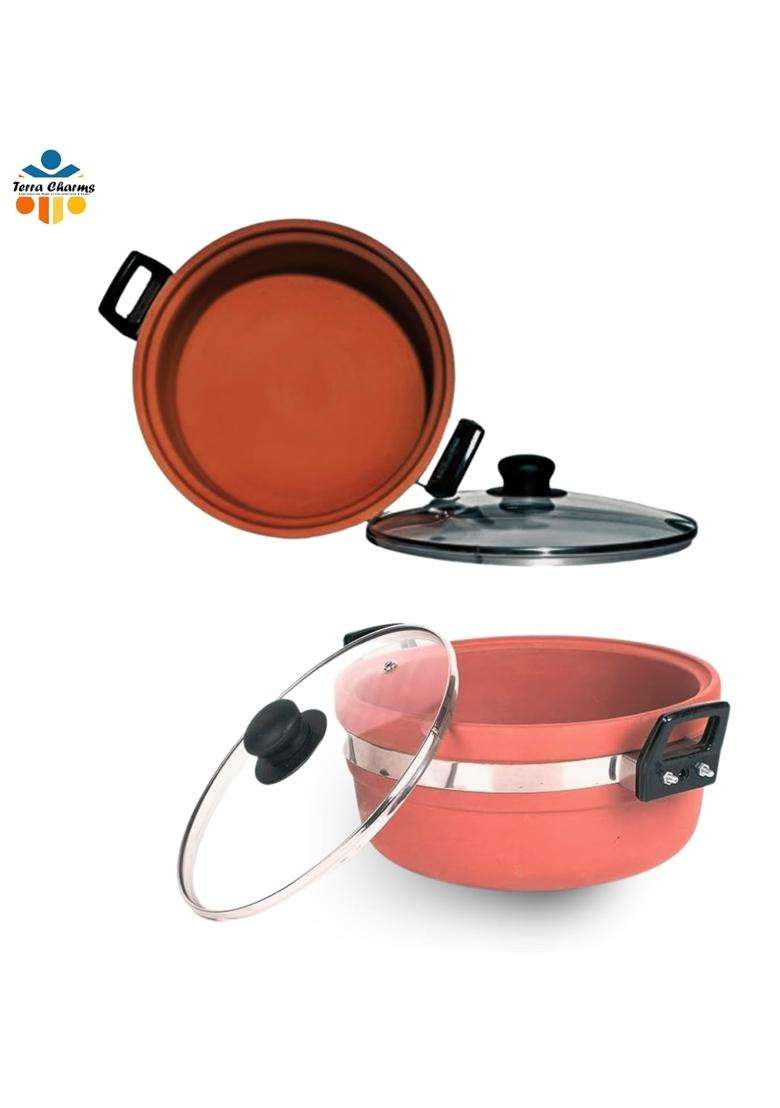 Terra Charms Clay KadhaiArtisan Clay Kadhai Wok Handmade Excellence for Gourmet Cooking | 1.5 L | 1.6 Qt | With Lid - Indya