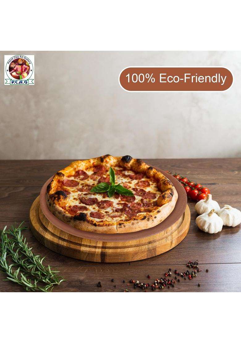 PALVIT CLAY ART GALLERY Mitti Ke Tawa Flat Griddle for Roti with Stand | 9 Inch | 2-Piece Set | Handcrafted - Indya