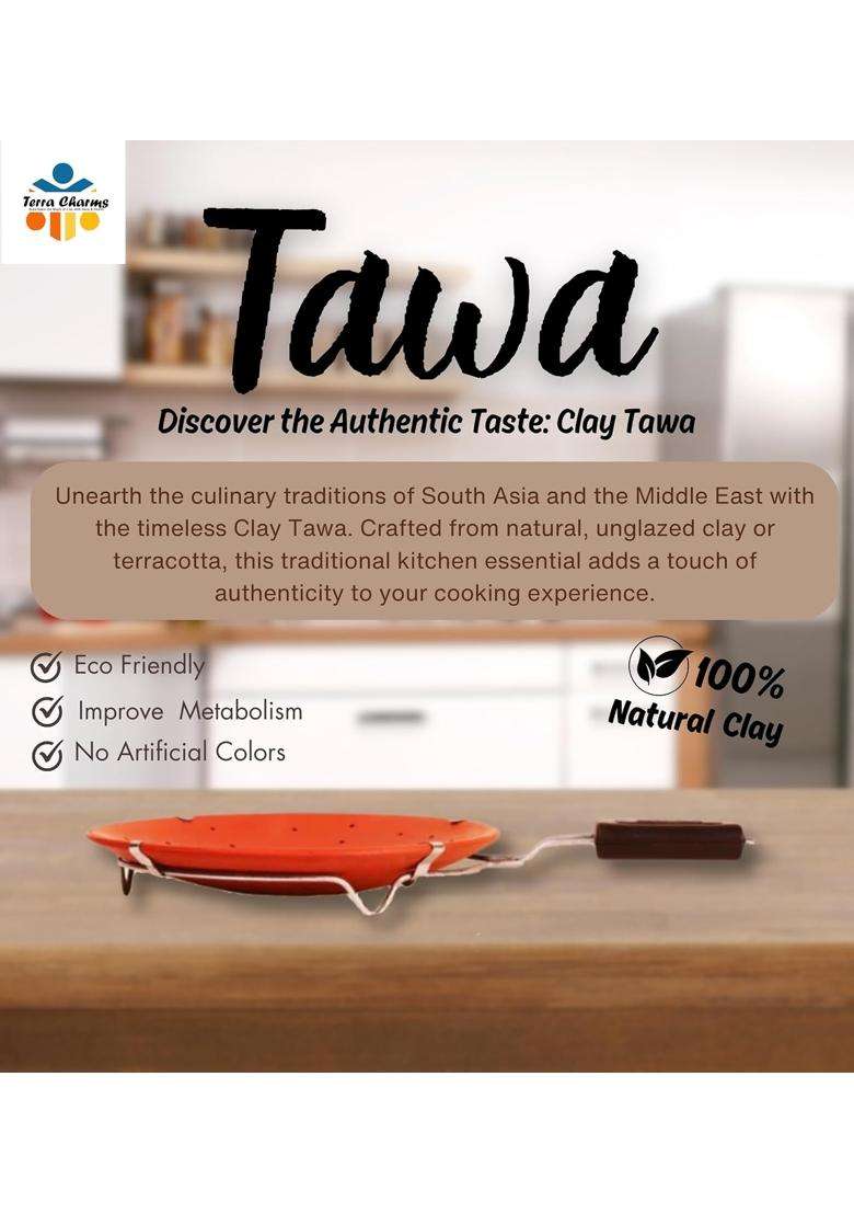 Terra Charms Tawa Flat Griddle Hole Roti with Stand | 10 Inch | Handcrafted - Indya