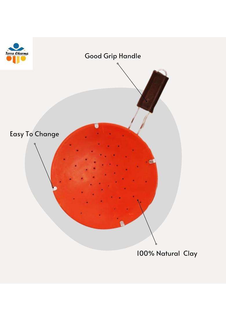Terra Charms Tawa Flat Griddle Hole Roti with Stand | 10 Inch | Handcrafted - Indya