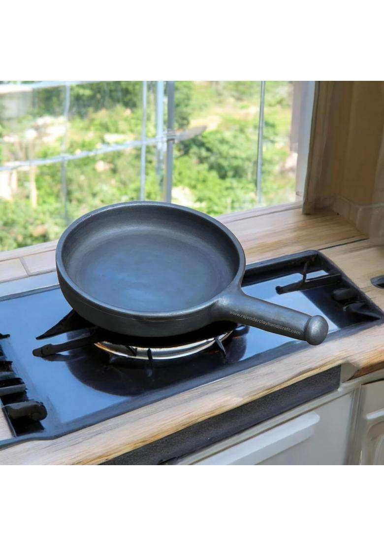 RAJENDER CLAY HANDICRAFT Mitti Black Clay Fry Pan | Handcrafted - Indya