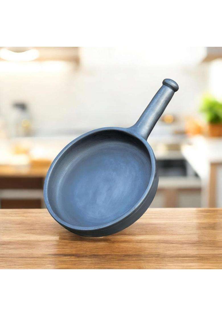 RAJENDER CLAY HANDICRAFT Mitti Black Clay Fry Pan | Handcrafted - Indya