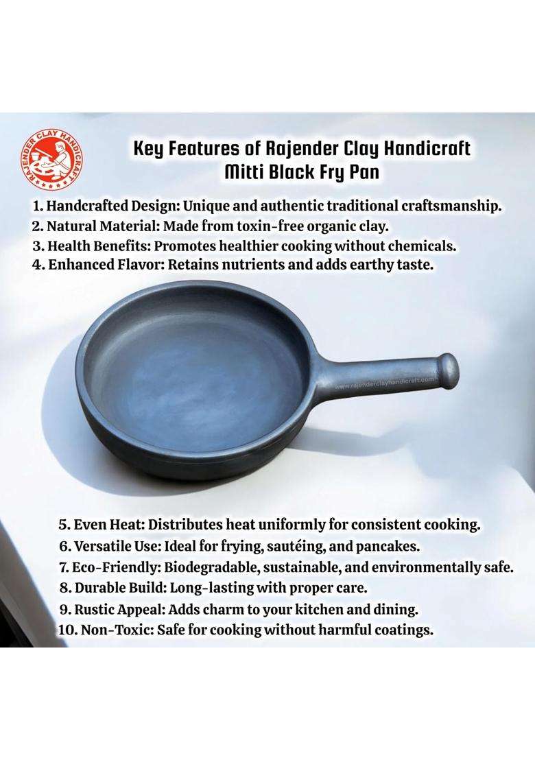 RAJENDER CLAY HANDICRAFT Mitti Black Clay Fry Pan | Handcrafted - Indya