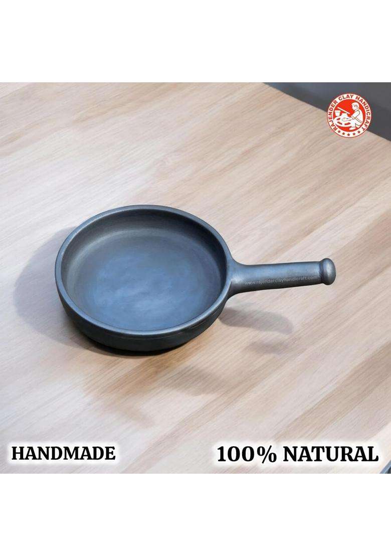 RAJENDER CLAY HANDICRAFT Mitti Black Clay Fry Pan | Handcrafted - Indya