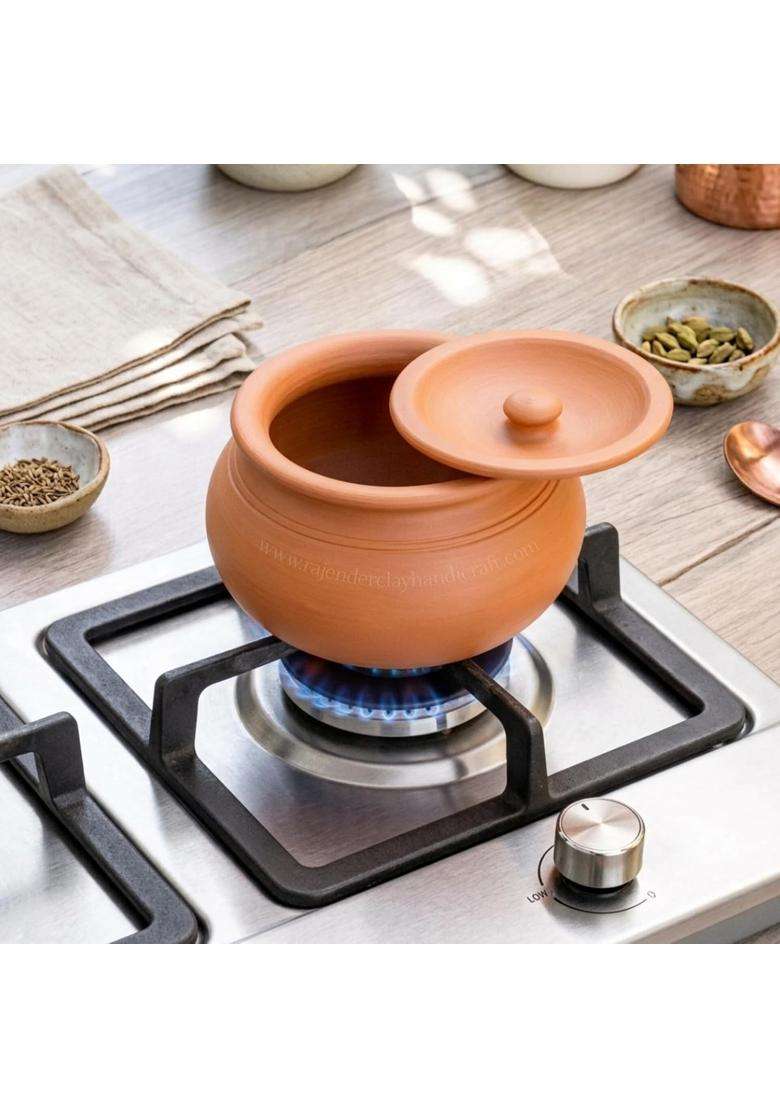 RAJENDER CLAY HANDICRAFT Mitti Handi Clay Pot for Cooking | 2 L | 2.1 Qt | Handcrafted - Indya
