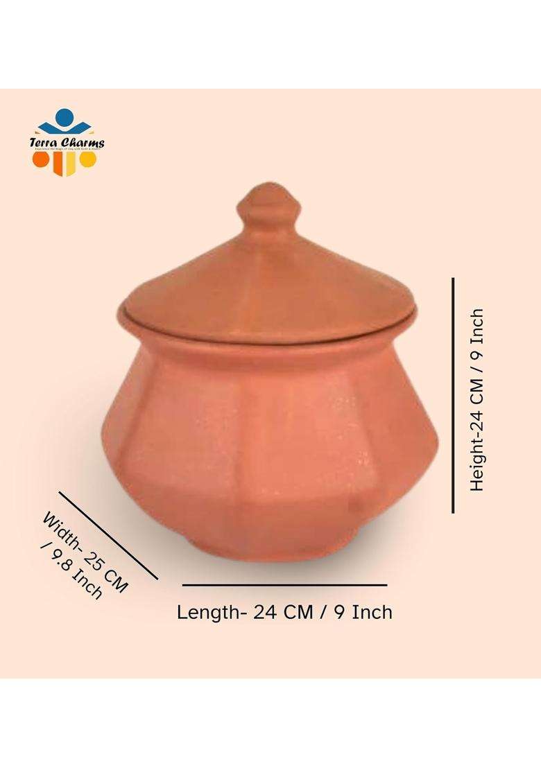 Terra Charms Clay Pot for Making Cooking and Serving Biryani Handi Biryani Pot Clay Handi for Kitchen | 1800 ml | 60.9 fl oz - Indya