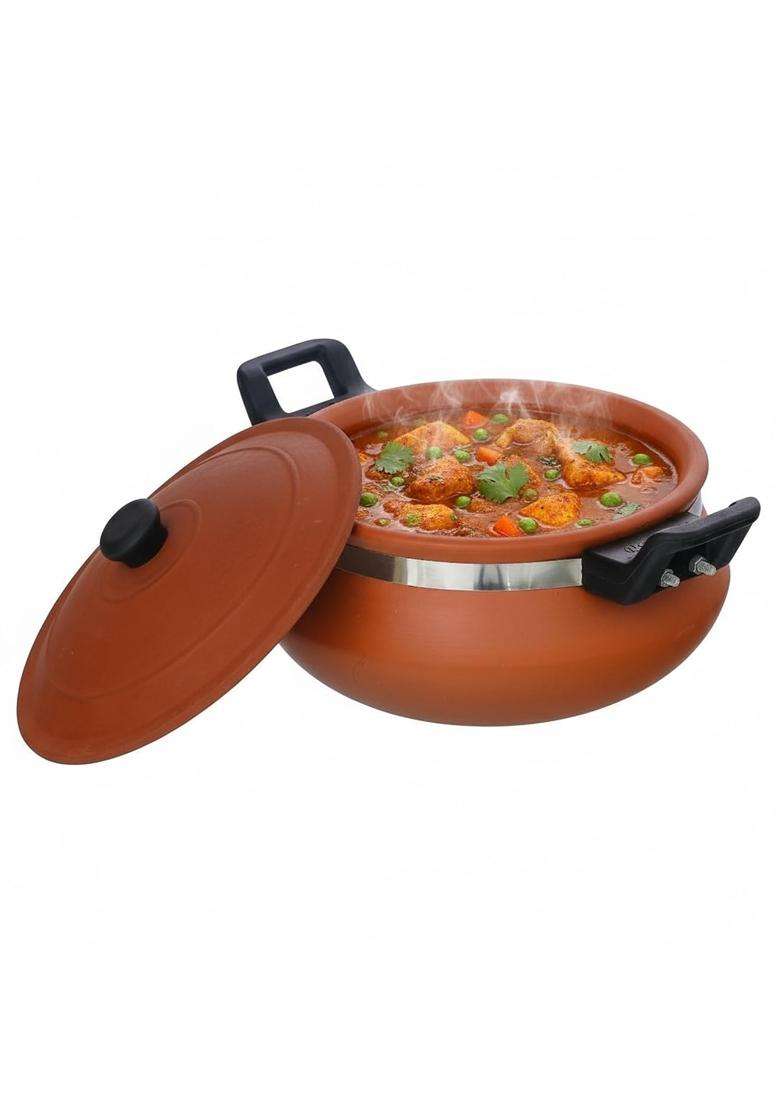 B S NATURAL Handmade Clay Handi with Lid - Indya
