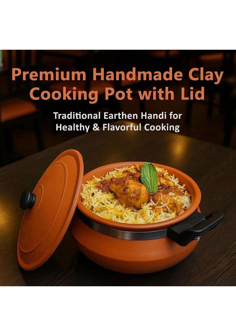 B S NATURAL Handmade Clay Handi with Lid - Indya