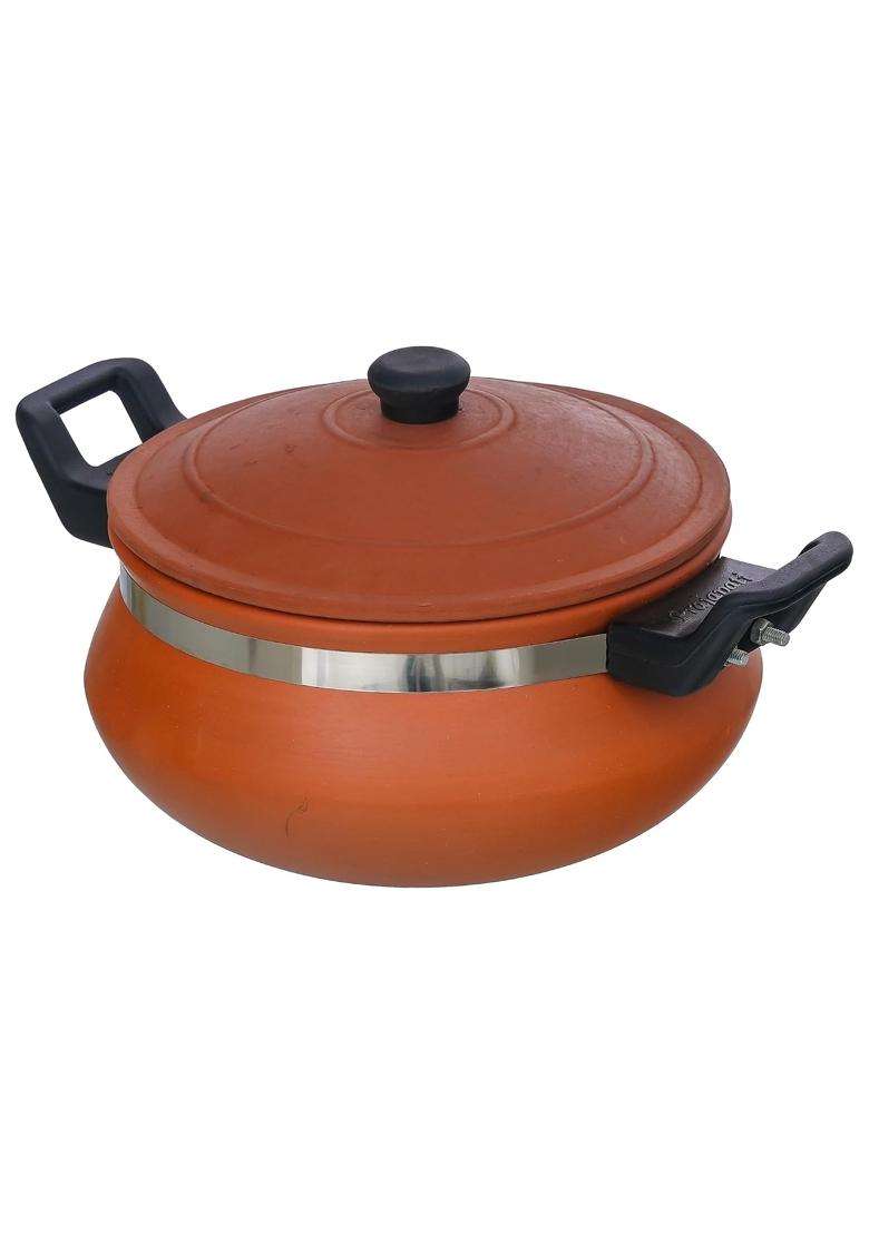 B S NATURAL Handmade Clay Handi with Lid - Indya