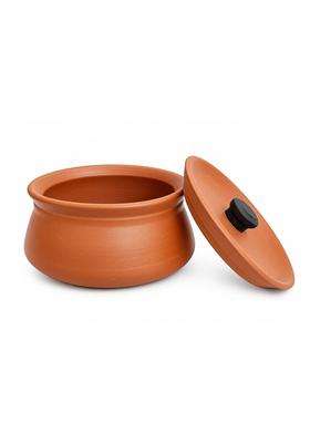 Matti Shree Handmade Clay Biryani Pot with Lid | 1 L | 1.1 Qt | Pre-Seasoned | Microwave Safe | Unglazed