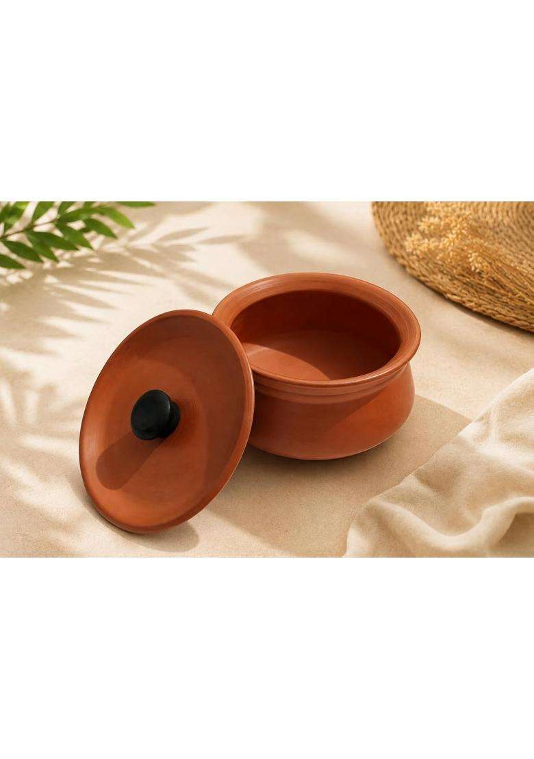 Matti Shree Handmade Clay Biryani Pot with Lid | 1 L | 1.1 Qt | Pre-Seasoned | Microwave Safe | Unglazed - Indya