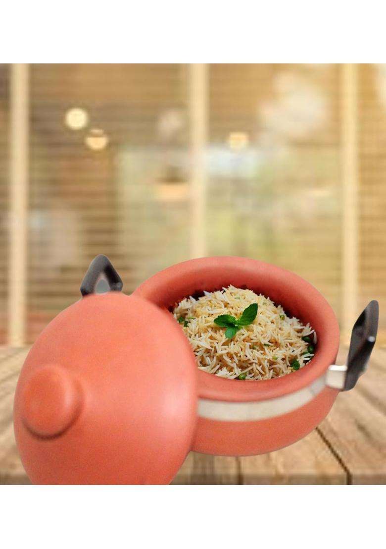 Terra Charms Terracotta Organic Clay Handi Cooking Pot for Biryani Cooking and Serving Handi | 2.5 L | 2.6 Qt - Indya