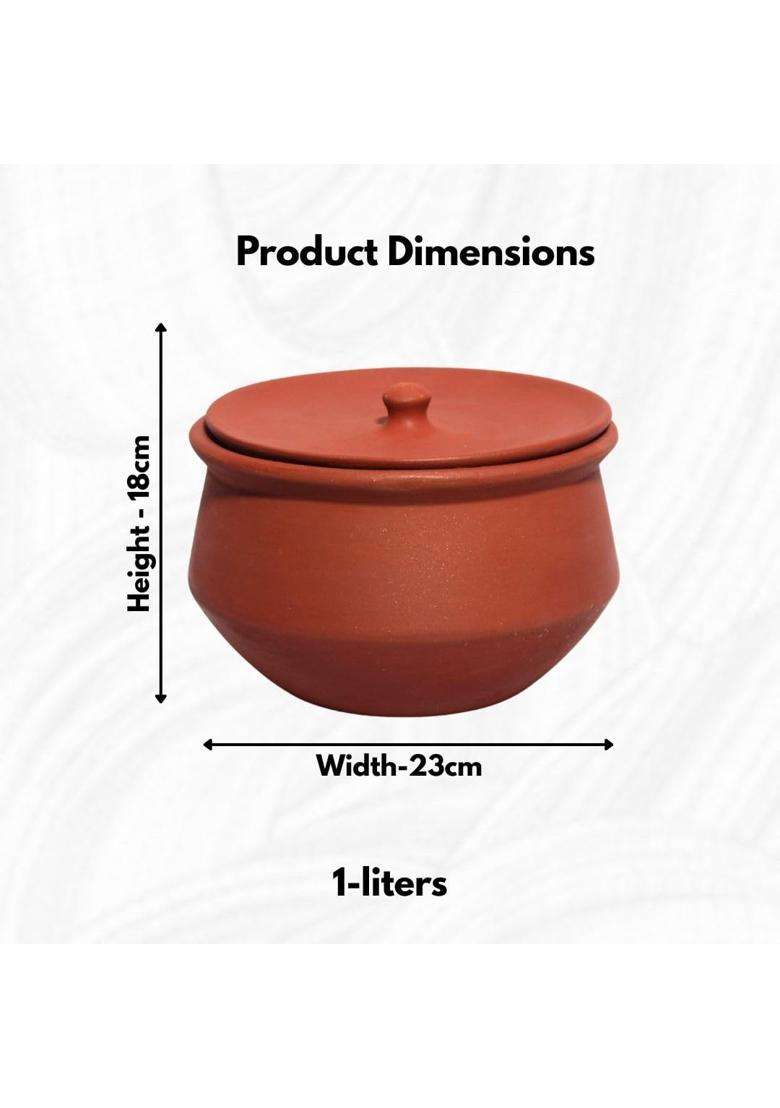 Terra Charms Clay Handi for Cooking with Lid | 1 L | 1.1 Qt | Handcrafted - Indya