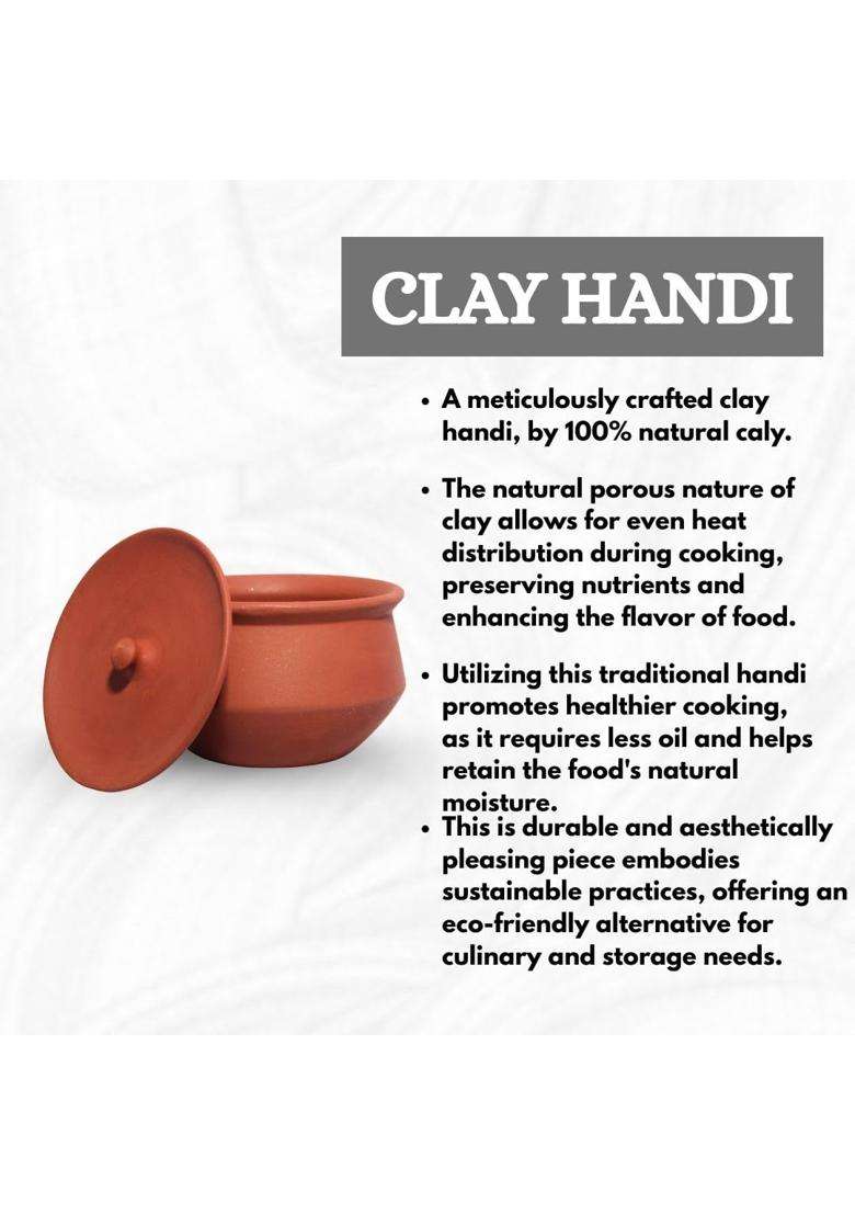 Terra Charms Clay Handi for Cooking with Lid | 1 L | 1.1 Qt | Handcrafted - Indya