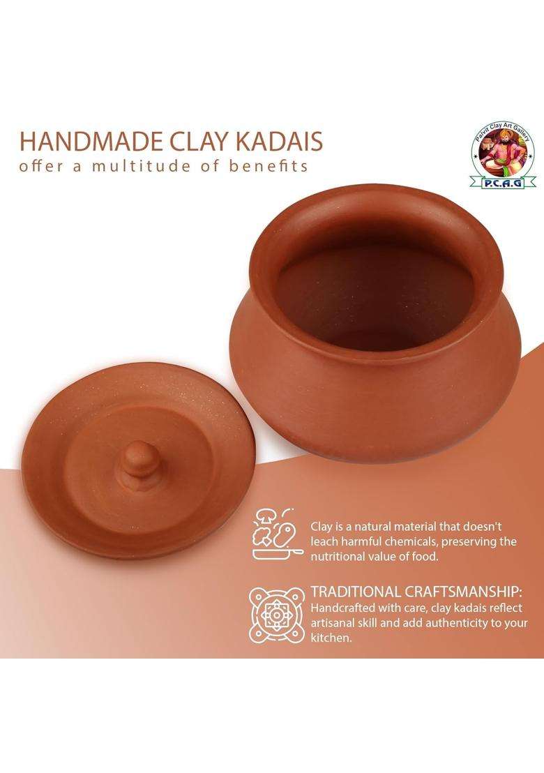 PALVIT CLAY ART GALLERY Biryani Handi Biryani Pot Pot for Cooking and Serving with Lid Stylish Clay Curd Pot Mitti | 800 ml | 27.1 fl oz - Indya