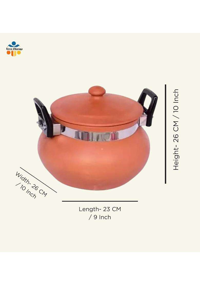 Terra Charms Terracotta Organic Clay Pot Cooking and Serving Biryani Handi Biryani Pot for Cooking | 1.5 L | 1.6 Qt | With Lid - Indya