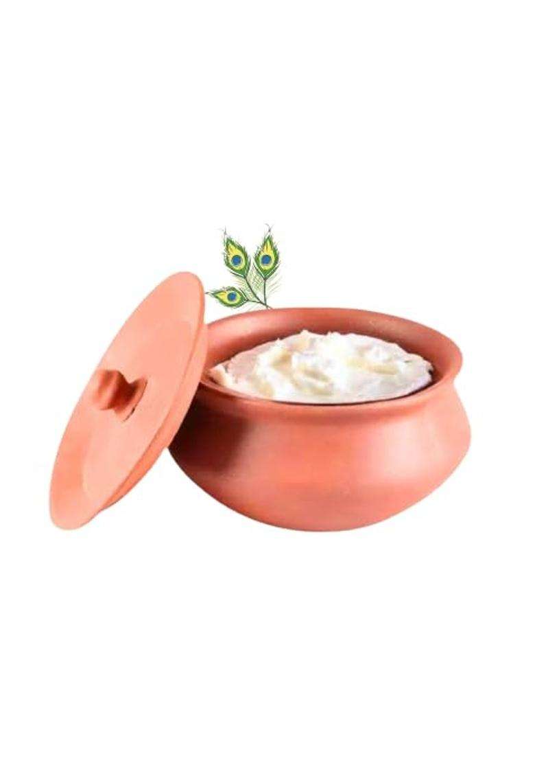 Terra Charms Pure Clay Handi with Lid | 1 L | 1.1 Qt | Lead Free | Unglazed - Indya