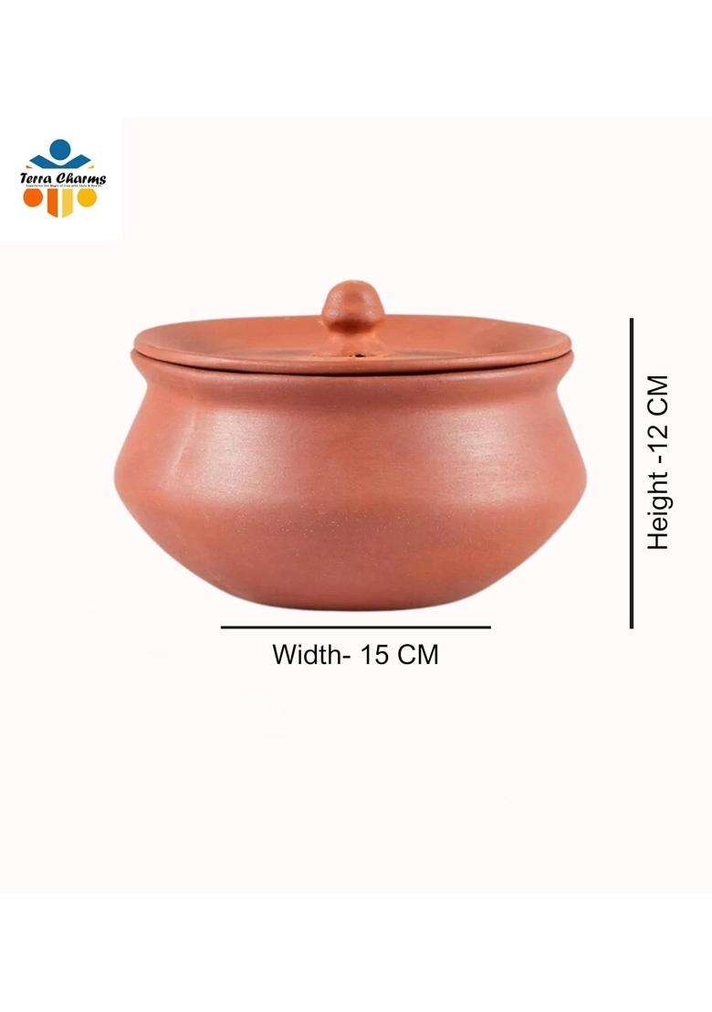 Terra Charms Pure Clay Handi with Lid | 1 L | 1.1 Qt | Lead Free | Unglazed - Indya