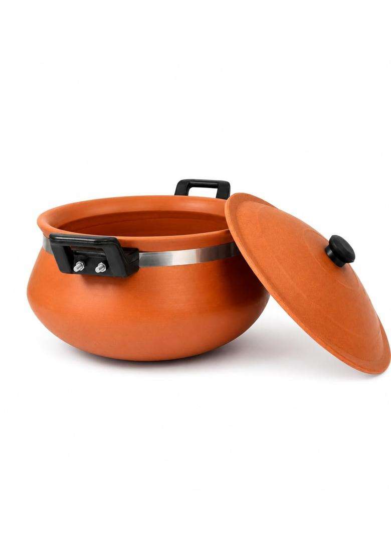 Matti Shree Earthen Clay Cooking Pot with Lid- Red | 2 L | 2.1 Qt - Indya