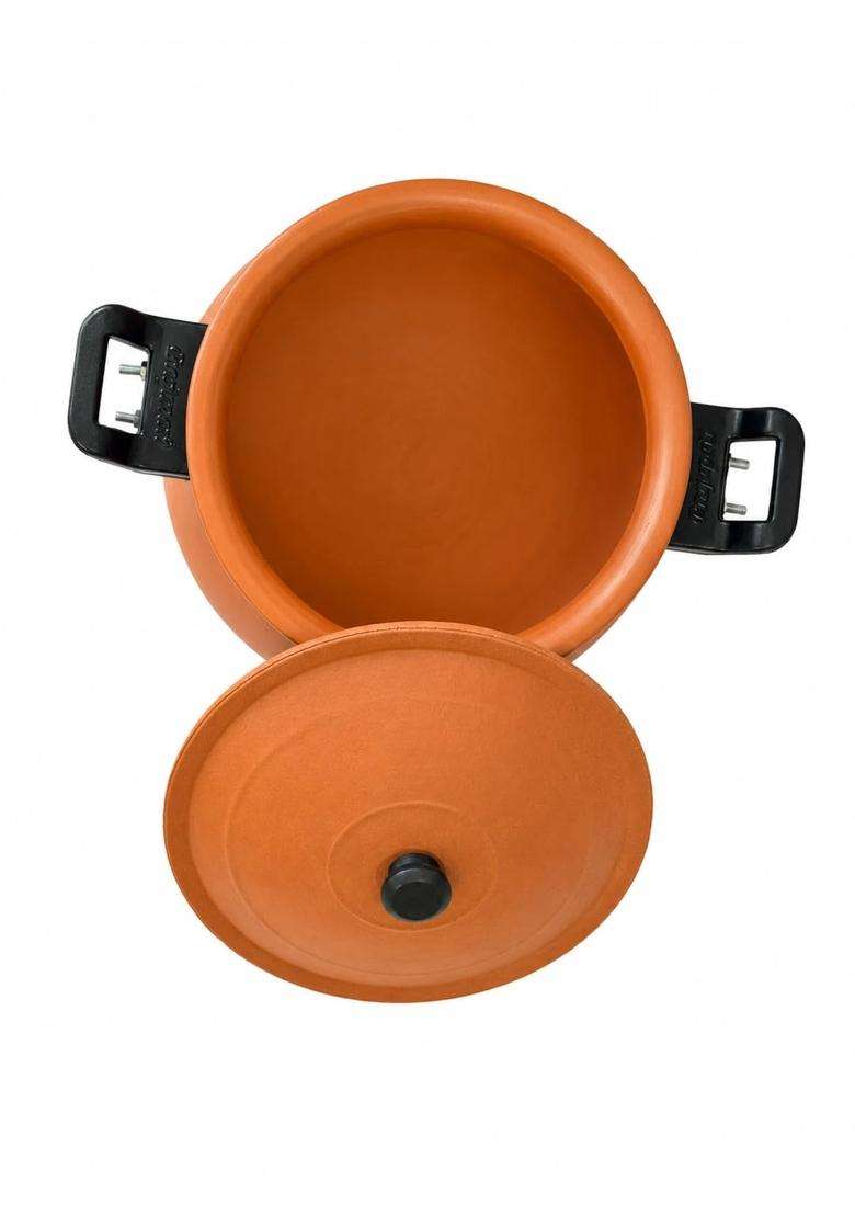 Matti Shree Earthen Clay Cooking Pot with Lid- Red | 2 L | 2.1 Qt - Indya