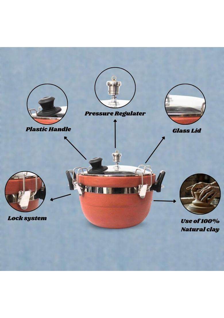 Terra Charms Clay Cooker Mitti Handi Cooking Pot | 3 L | 3.2 Qt - Indya
