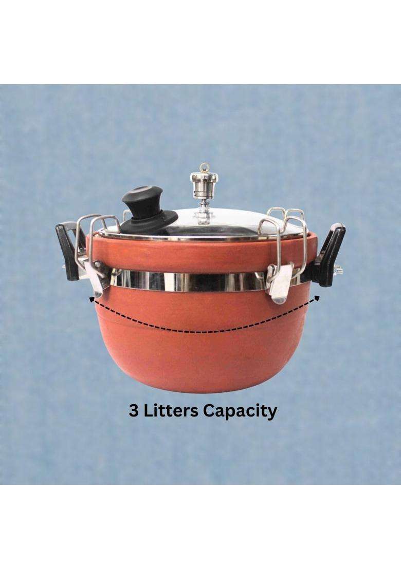Terra Charms Clay Cooker Mitti Handi Cooking Pot | 3 L | 3.2 Qt - Indya