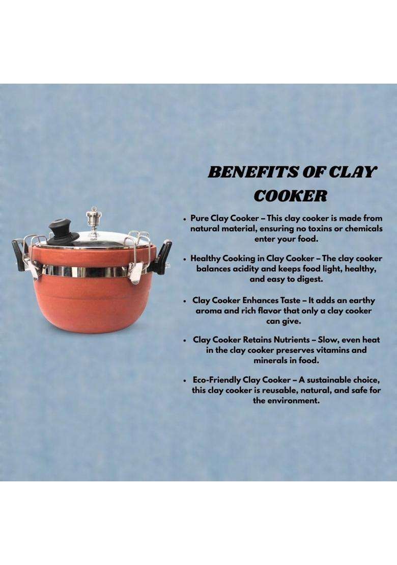 Terra Charms Clay Cooker Mitti Handi Cooking Pot | 3 L | 3.2 Qt - Indya