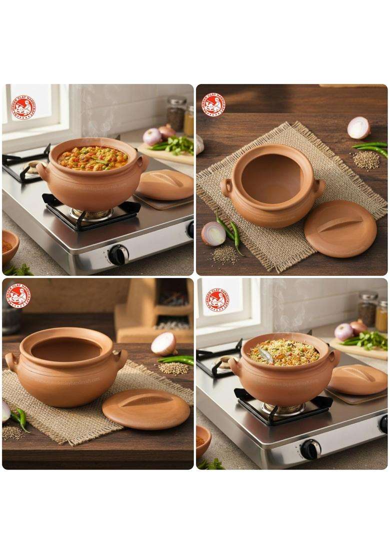 RAJENDER CLAY HANDICRAFT Handmade Mitti Kadhai Wok with Flat Dhakkan | 4 L | 4.2 Qt - Indya