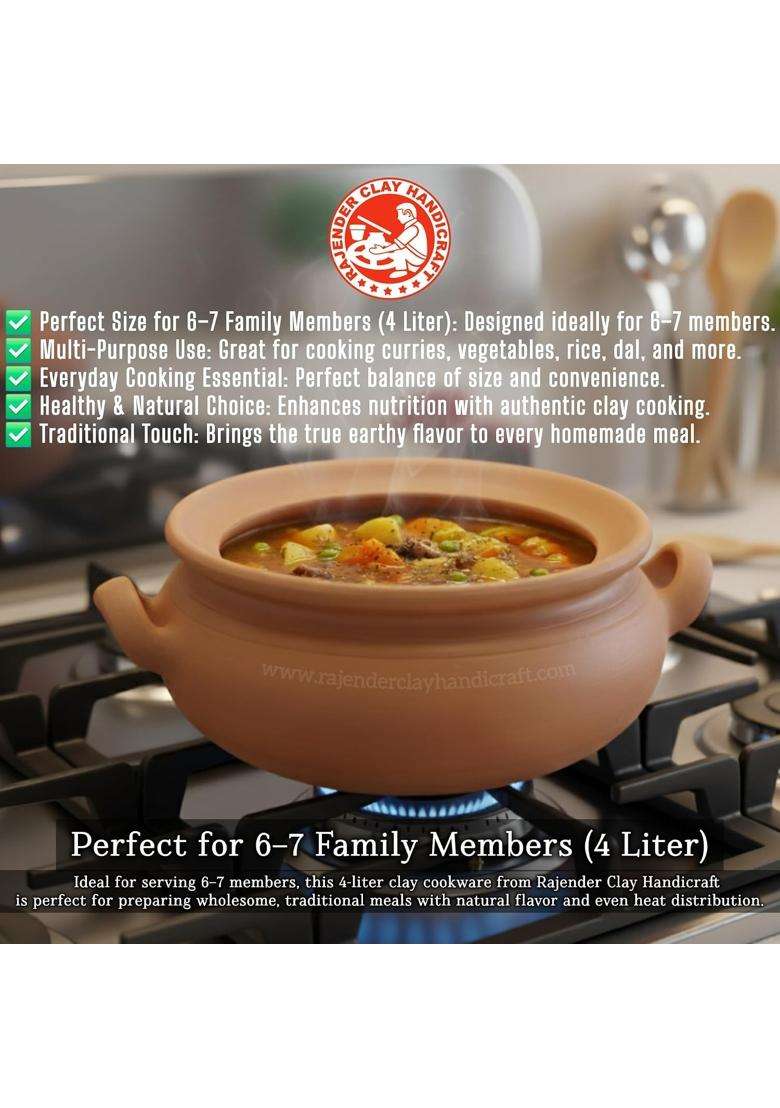 RAJENDER CLAY HANDICRAFT Handmade Mitti Kadhai Wok with Flat Dhakkan | 4 L | 4.2 Qt - Indya