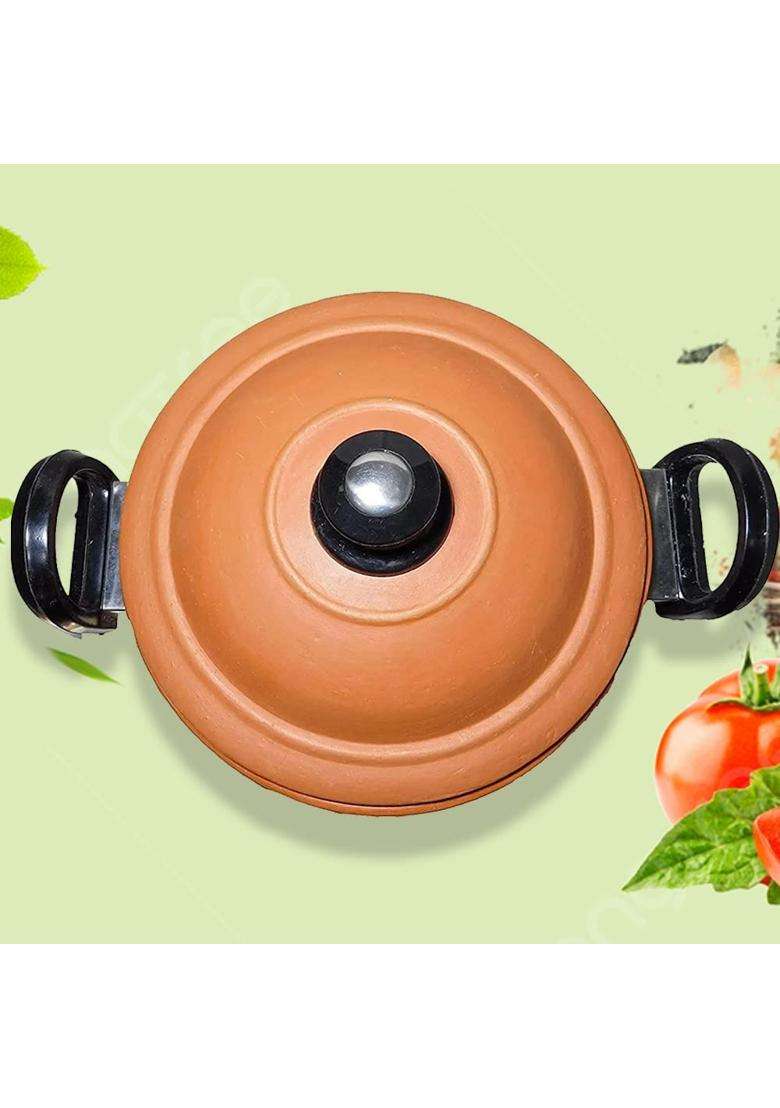 KSI Handi Cooking Serving Lid Bowl Wooden Spatula Combo Clay Pot Terracotta | 3 L | 3.2 Qt | 3-Piece Set | Handcrafted - Indya
