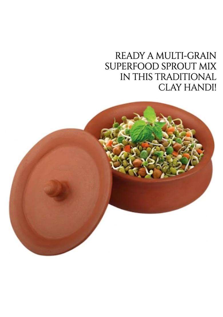 Bhanvi Unpolished Cooking Clay Curd Pot Handi for Dahi | 1000 ml | 33.8 fl oz | Handcrafted | With Lid - Indya