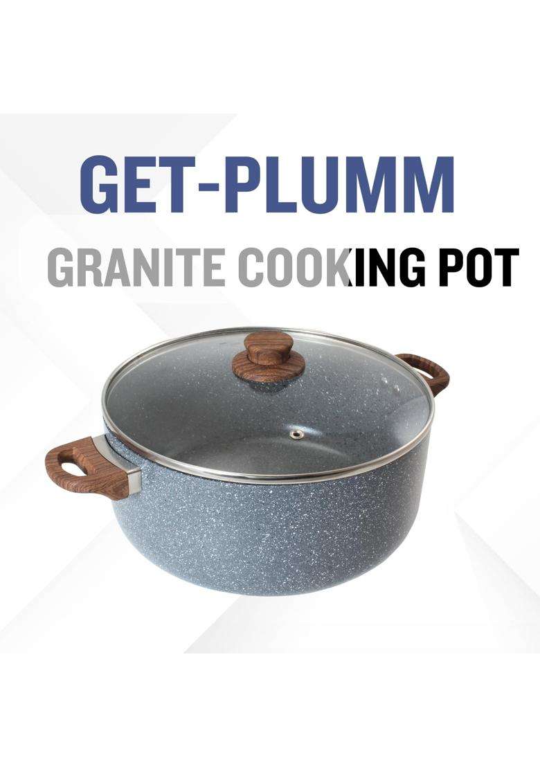 PLUMM Get Plumm Cooking Pot with Lid | 5 L | 5.3 Qt | 24 cm | 9.4 Inch | Induction Compatible | Non-Stick - Indya