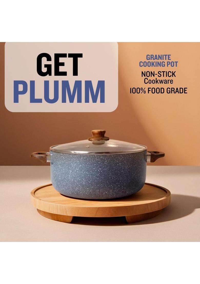 PLUMM Get Plumm Cooking Pot with Lid | 5 L | 5.3 Qt | 24 cm | 9.4 Inch | Induction Compatible | Non-Stick - Indya