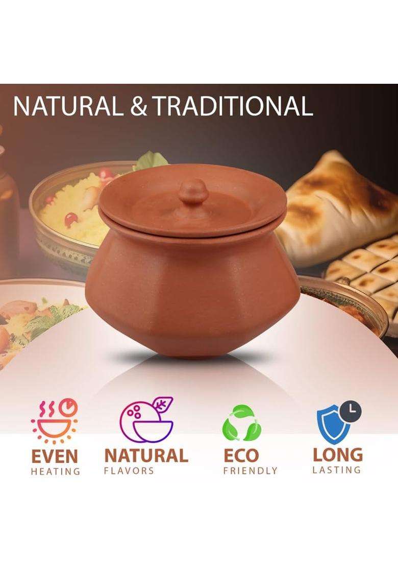 Bhanvi Handmade Clay Handi with Lid for Cooking | 500 ml | 16.9 fl oz - Indya