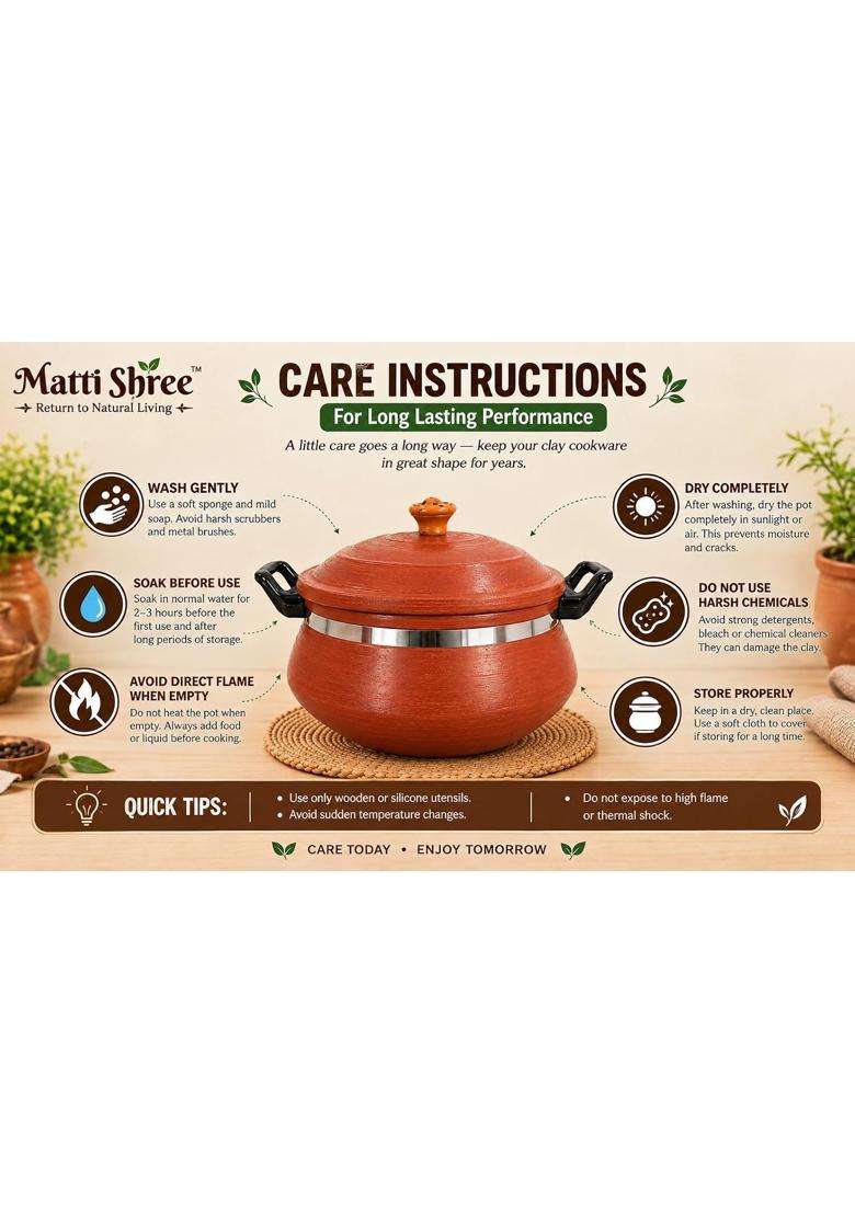 Matti Shree Unglazed Clay Handi for Cooking with Lid | 2 L | 2.1 Qt - Indya
