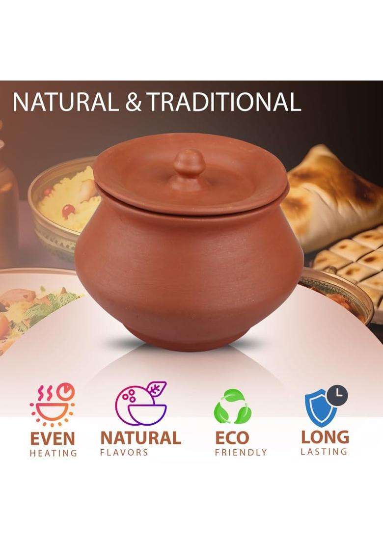 Bhanvi Handcrafted Terracotta Mitti Round Curd Handi Cooking Pot for Curd | 400 ml | 13.5 fl oz - Indya