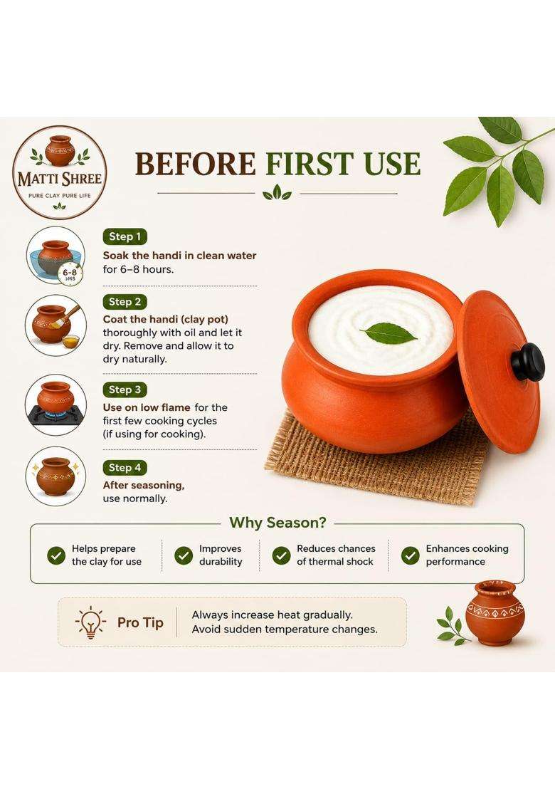 Matti Shree Brown Unglazed Terracotta Clay Curd Pot for Dahi | 750 ml | 25.4 fl oz | Handcrafted | With Lid - Indya
