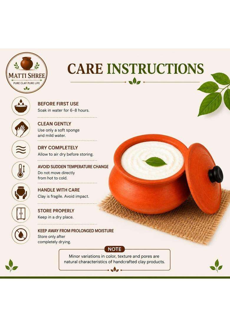 Matti Shree Brown Unglazed Terracotta Clay Curd Pot for Dahi | 750 ml | 25.4 fl oz | Handcrafted | With Lid - Indya