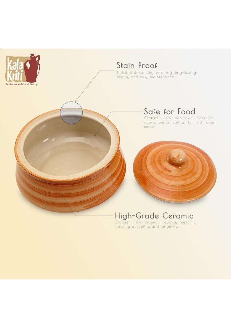 KALAKRITI Glossy Puchai Ceramic Donga with Lid | 2 L | 2.1 Qt - Indya