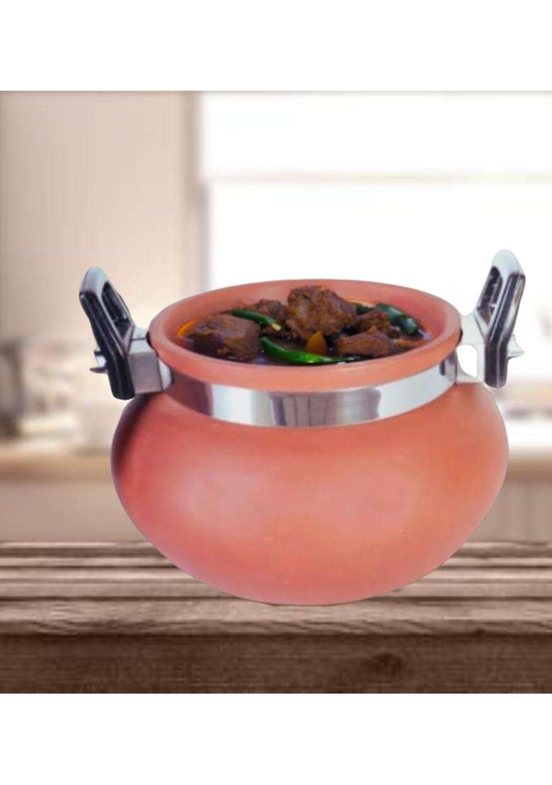 Terra Charms Terracotta Organic Clay Pot Cooking and Serving for Mutton Handi for Cooking | 1.5 L | 1.6 Qt | With Lid - Indya